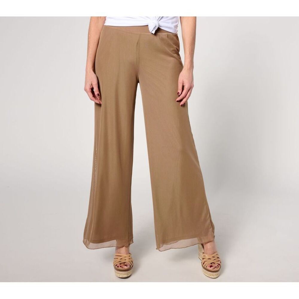 Women Control Women's Plus Sz Pants 3X Triple Mesh Palazzo Pant Brown